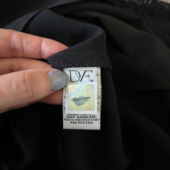 Diane von Furstenberg Lace Trimmed Black Shift Mini Dress Womens Size Medium LBD - Picture 5 of 16